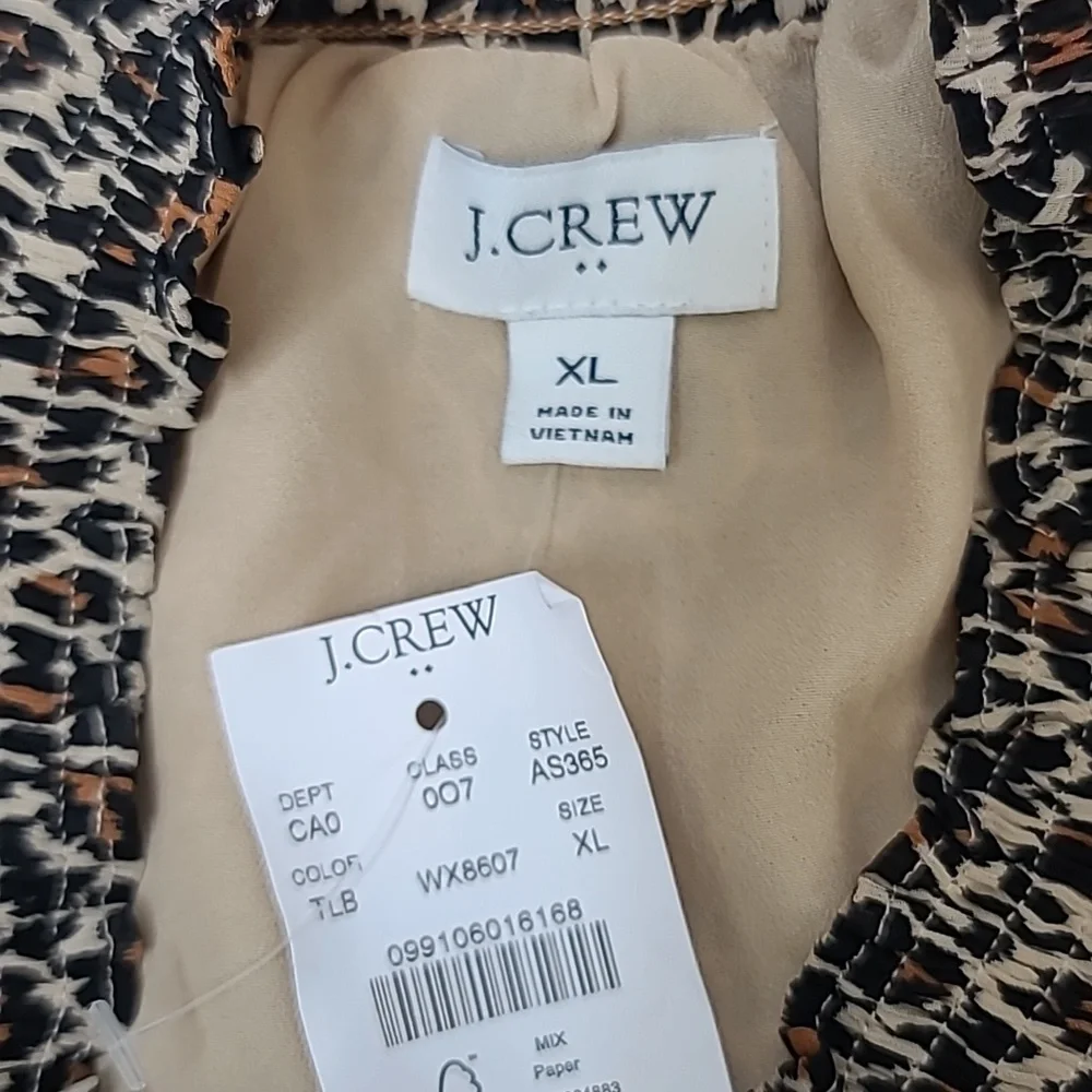 J Crew Long Sleeve Leopard Smocked Mock Neck Blouse/Shirt in Brown/Black - NWT